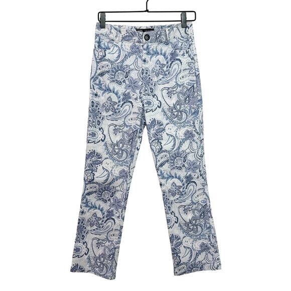 Zara Paisley High Waisted Print Blue and White Flared Pants size Medium - Picture 2 of 10